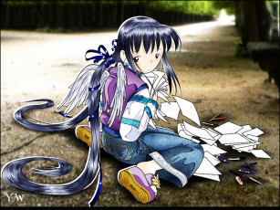 Картинка аниме angels demons девушка крылья ангел листы