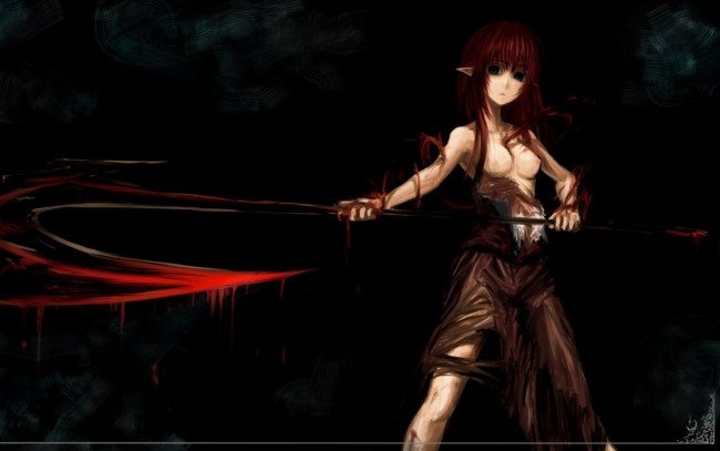 Обои картинки фото аниме, weapon, blood, technology