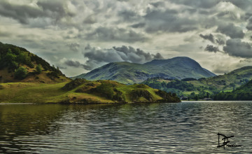 Картинка природа реки озера тучи холмы лес озеро облака небо