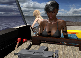 Картинка 3д графика people люди море облака яхта