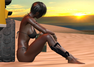 Картинка 3д графика people люди песок закат