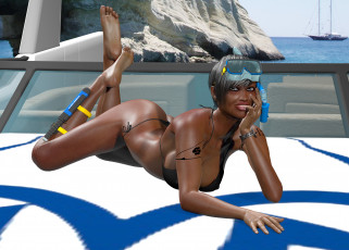 обоя 3д, графика, people, люди, яхта