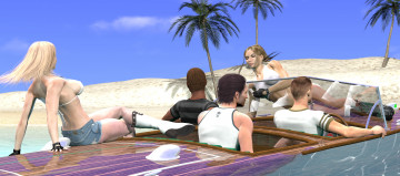 Картинка 3д графика people люди пальмы парни девушки автомобиль