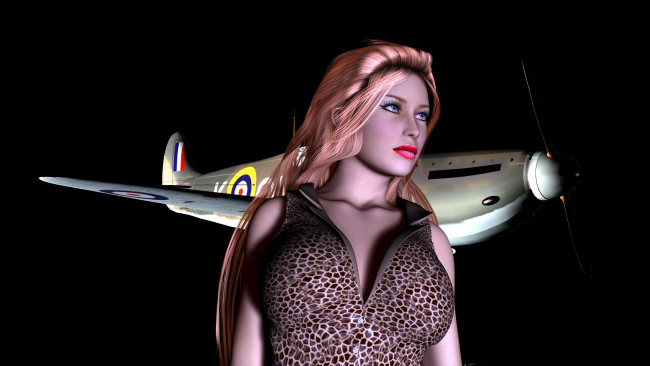 Обои картинки фото 3д, графика, people, люди, взгляд, самолет