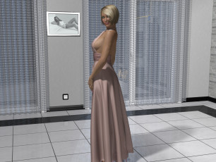 Картинка 3д+графика люди+ people девушка взгляд платье комната