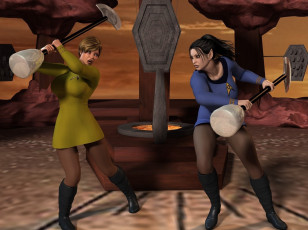 Картинка time+kirk 3д+графика фантазия+ fantasy девушка эльфийка борьба