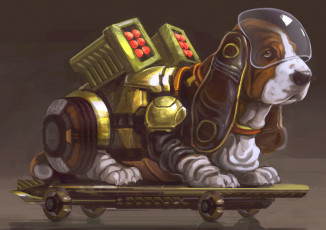 Картинка фэнтези роботы +киборги +механизмы собака скейт доспехи киборг