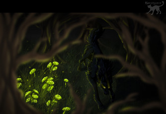 Картинка рисованные животные +волки ночь волк