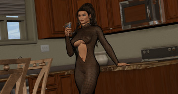 Картинка 3д+графика люди+ people девушка взгляд фон бокал