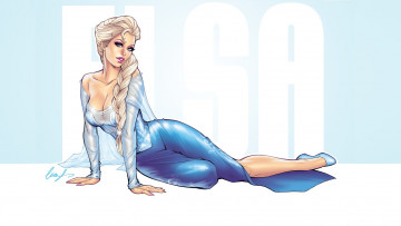 Картинка рисованные кино queen elsa frozen мультфильм взгляд платье грудь