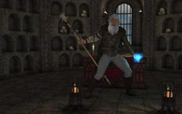 Картинка 3д+графика фантазия+ fantasy старик шест магия черепа