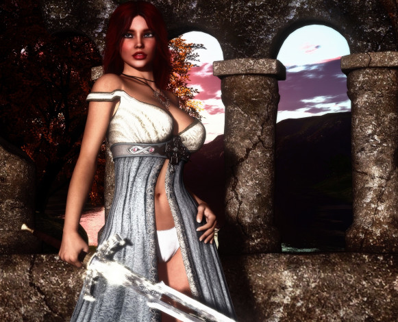 Обои картинки фото 3д графика, амазонки , amazon, взгляд, меч, девушка