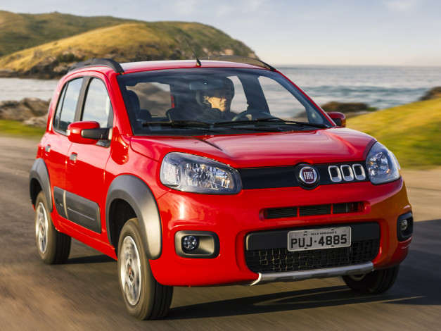 Обои картинки фото автомобили, fiat, uno, way, 2014г, красный