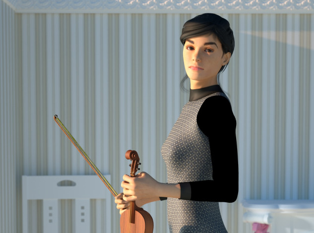 Обои картинки фото 3д графика, люди , people, скрипка, взгляд, девушка