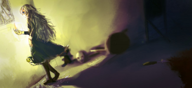 Обои картинки фото аниме, ib, комната, кровь, свет, роза, mary, девушка