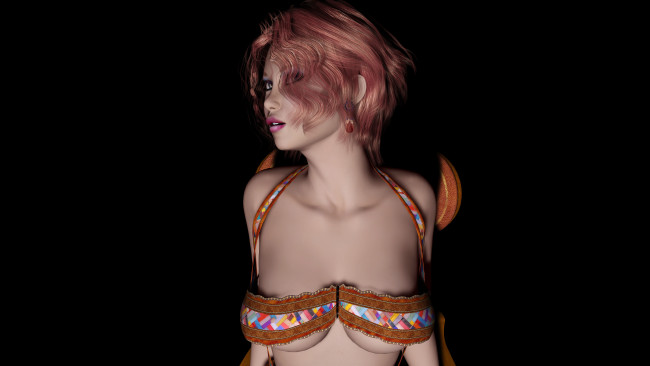 Обои картинки фото 3д графика, люди , people, рыжая, фон, взгляд, девушка