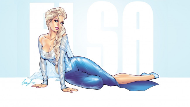 Обои картинки фото рисованные, кино, queen, elsa, frozen, мультфильм, взгляд, платье, грудь