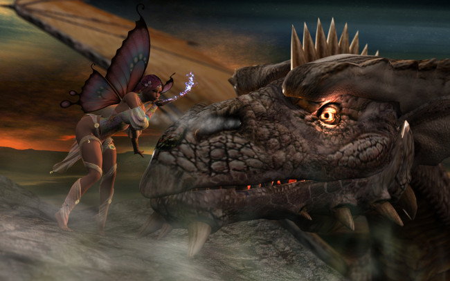 Обои картинки фото 3д графика, эльфы , elves, динозавр, магия, эльфийка