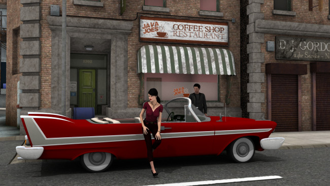 Обои картинки фото автомобили, 3d car&girl, мужчина, автомобиль, фон, взгляд, девушка