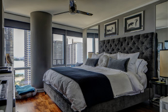 Картинка интерьер спальня картины декор кровать дизайн