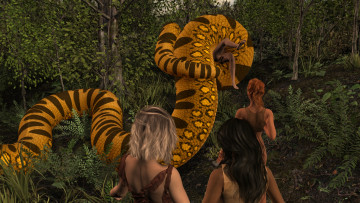 Картинка 3д+графика фантазия+ fantasy взгляд фон девушки змея