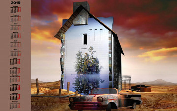 Картинка календари 3д-графика машина дом автомобиль