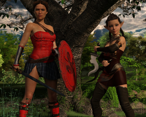 Обои картинки фото 3д графика, эльфы , elves, фон, взгляд, эльфийки