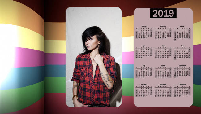 Обои картинки фото календари, девушки, тату, взгляд