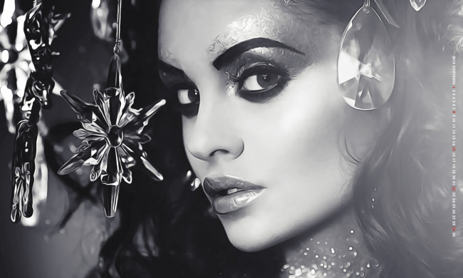 Обои картинки фото календари, компьютерный дизайн, макияж, глиттер, лицо, девушка, женщина, взгляд, calendar, 2019