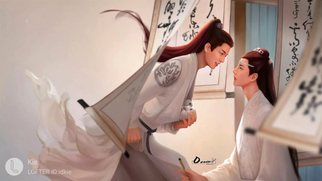 Обои картинки фото рисованное, кино,  мультфильмы, вэй, усянь, лань, ванцзы, кролики, иероглифы