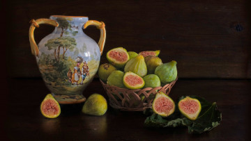 Картинка еда инжир ваза корзинка половинки