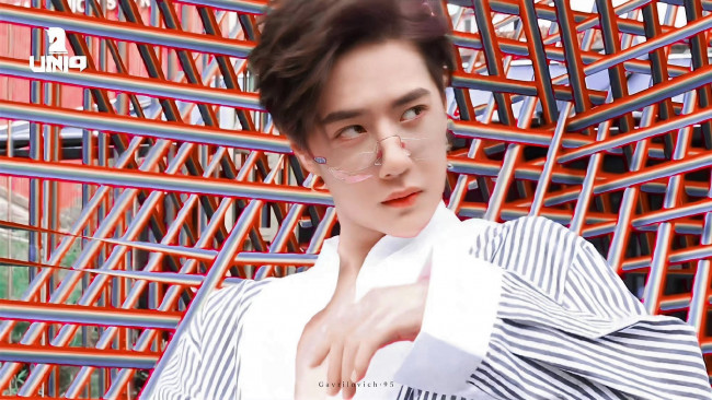 Обои картинки фото мужчины, wang yi bo, лицо, очки, рубашка, решетка