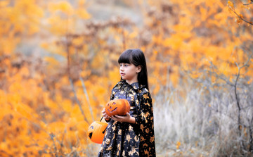 Картинка разное дети девочка тыквы осень