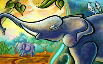 Картинка рисованные животные слоны