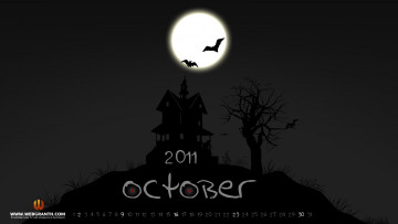 Картинка календари рисованные векторная графика летучая мышь дерево дом