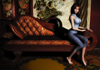 Картинка 3д+графика люди+ people диван взгляд девушка