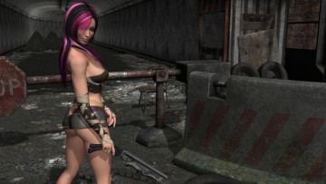 Картинка 3д+графика фантазия+ fantasy туннель оружие взгляд девушка