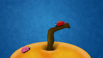 Картинка векторная+графика животные божьи коровки яблоко