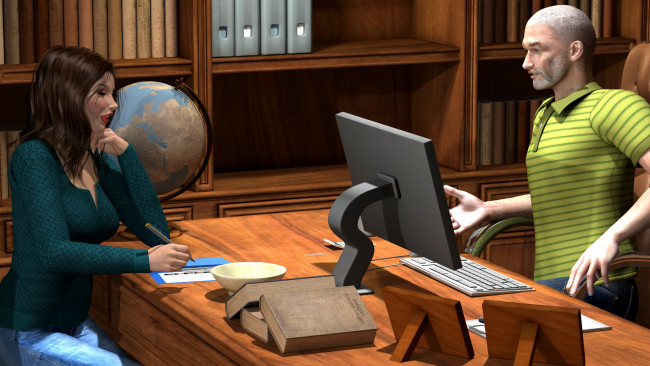 Обои картинки фото 3д графика, люди , people, мужчины, стол, диван, девушки