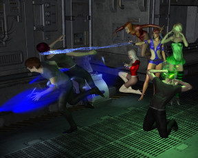 обоя 3д графика, фантазия , fantasy, фон, взгляд, драка, девушки