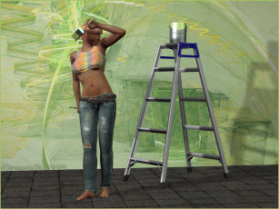 Картинка 3д+графика люди+ people девушка взгляд фон лестница