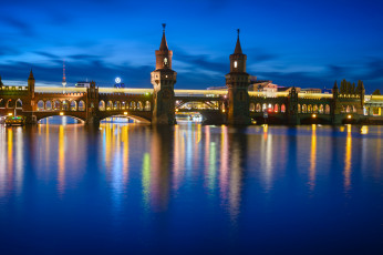 Картинка города берлин+ германия город ночь огни река берлин