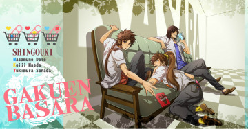 Картинка аниме sengoku+basara keiji maeda sengoku basara fanart yukimura sanada диван трое парни masamune date