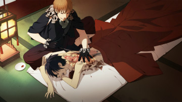 Картинка аниме dramatical+murder honyarara боль koujaku кровь ухмылка черепа колдун слезы схрах art татуировка