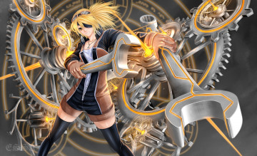 Картинка аниме оружие +техника +технологии повязка девушка арт очки механизм гаечный ключ