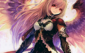 Картинка аниме ангелы +демоны bimo shingeki no bahamut tachikawa mushimaro арт крылья девушка улыбка dark angel olivia диадема