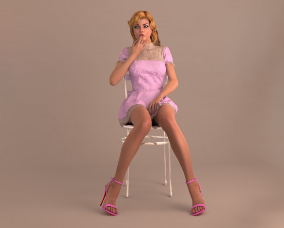 Обои картинки фото 3д графика, люди , people, стул, фон, взгляд, девушка