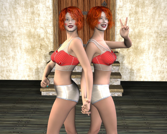 Обои картинки фото 3д графика, люди , people, рыжие, фон, взгляд, девушки