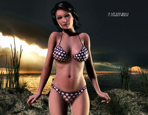 Обои картинки фото 3д графика, люди , people, фон, взгляд, девушка