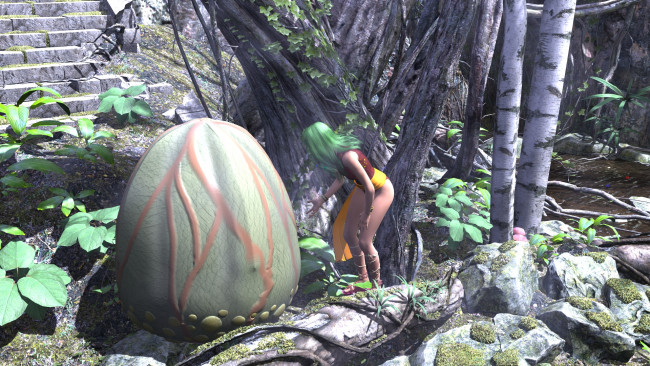 Обои картинки фото 3д графика, фантазия , fantasy, лес, фон, взгляд, девушка